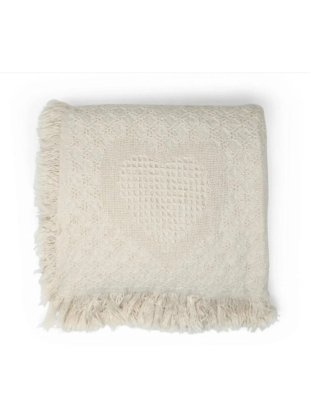 Heart Motif Blanket Throw Cottage Core Vtg Vintage Grandma Granny 45 x 45